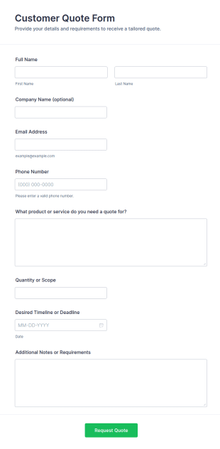 Customer Quote Form Template