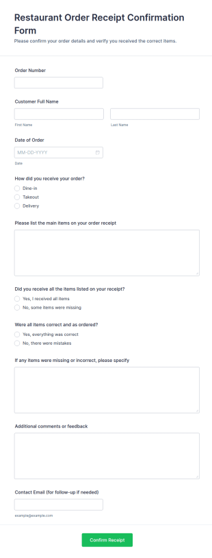 Customer Receipt Confirmation Form Template