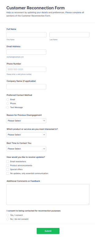 Customer Reconnection Form Template