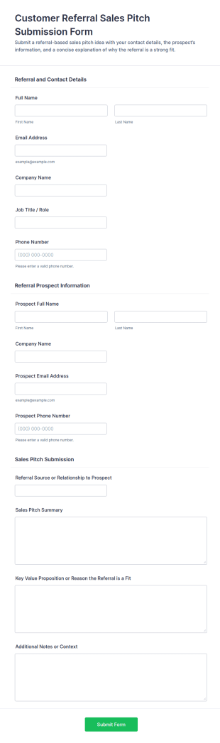 Customer Referral Sales Pitch Submission Form Template