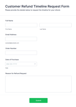 Customer Refund Timeline Request Form Template