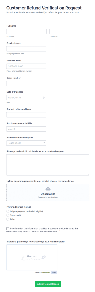 Customer Refund Verification Request Form Template