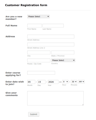 Customer Registration Form Template