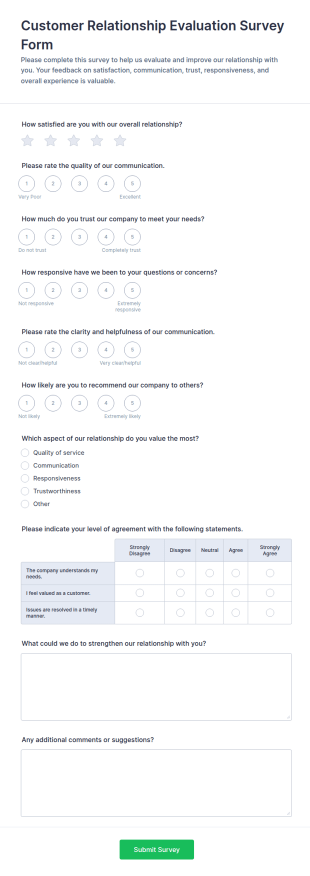 Customer Relationship Evaluation Survey Form Template