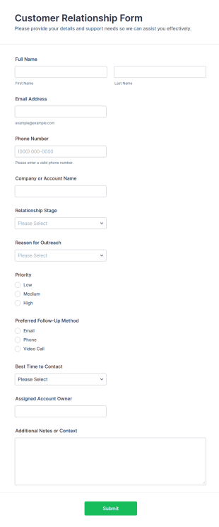 Customer Relationship Form Template