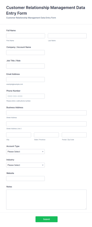 Customer Relationship Management Data Entry Form Template