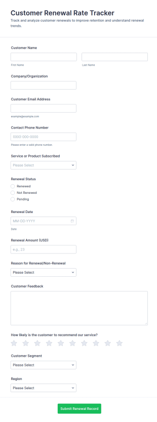 Customer Renewal Rate Tracker Form Template