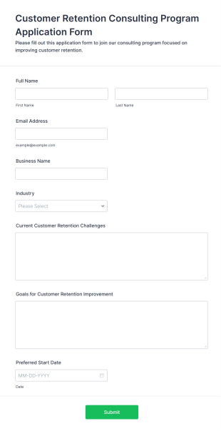 Customer Retention Consulting Program Application Form Form Template