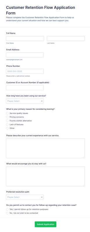 Customer Retention Flow Application Form Template