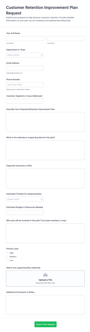 Customer Retention Improvement Plan Request Form Template