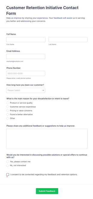 Customer Retention Initiative Contact Form Template