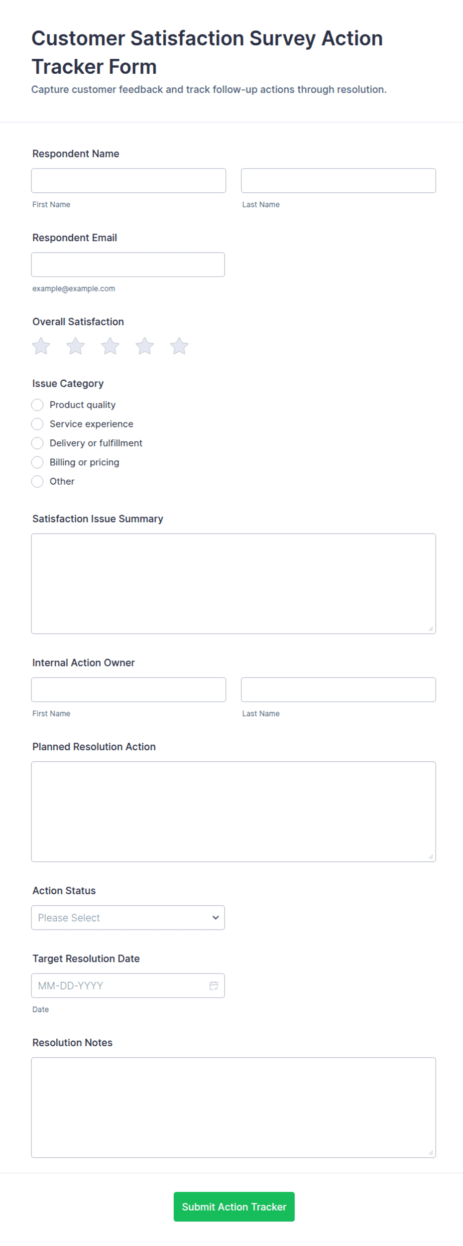 Customer Satisfaction Survey Action Tracker Form Template | Jotform