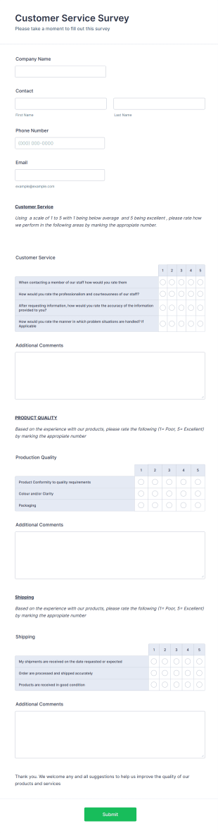 Customer Satisfaction Survey Form Template