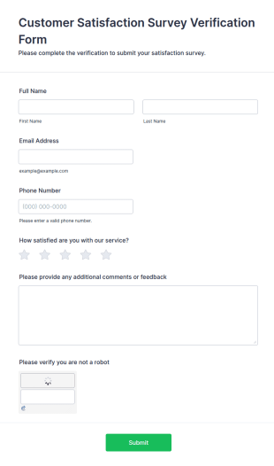 Customer Satisfaction Survey Verification Form Template