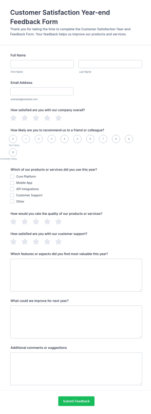 Customer Satisfaction Year End Feedback Form Template