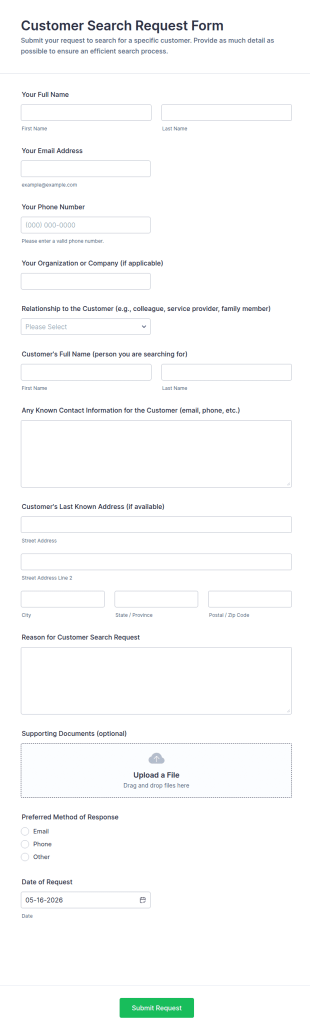 Customer Search Request Form Template