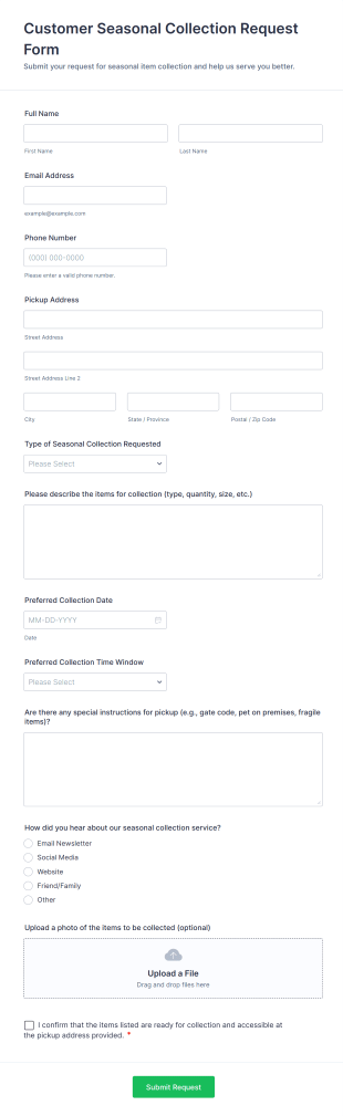 Customer Seasonal Collection Request Form Template