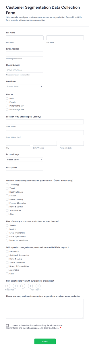 Customer Segmentation Data Collection Form Template