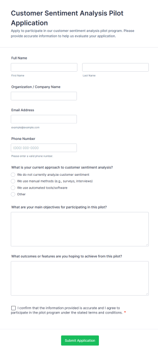 Customer Sentiment Analysis Pilot Application Form Template