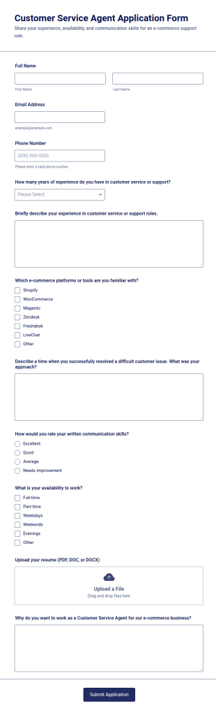 Customer Service Agent Application Form Template