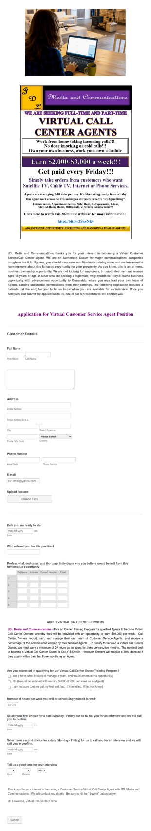 Customer Service Agent Application Form Template
