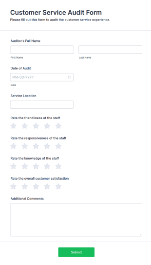 Customer Service Audit Form Template