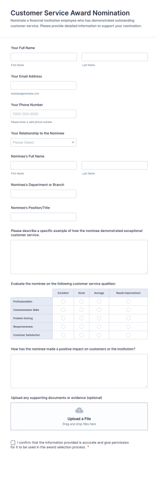 Customer Service Award Nomination Form Template