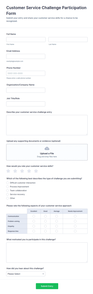Customer Service Challenge Participation Form Template
