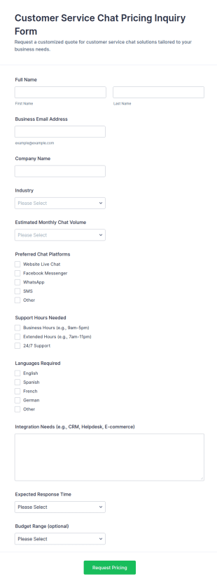 Customer Service Chat Pricing Inquiry Form Template