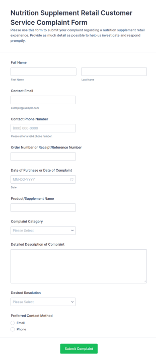 Customer Service Complaint Form Template