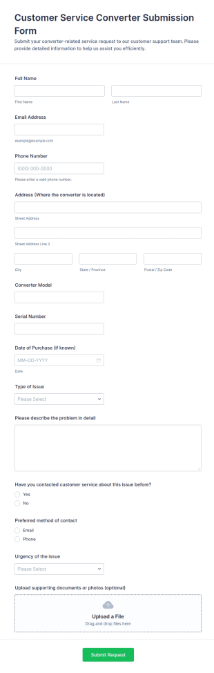 Customer Service Converter Submission Form Template