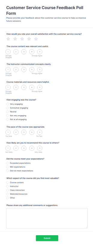 Customer Service Course Feedback Poll Form Template