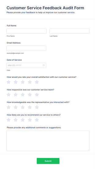 Customer Service Feedback Audit Form Template