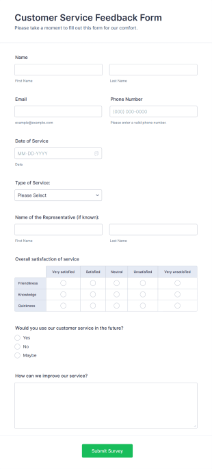 Customer Service Feedback Form Template