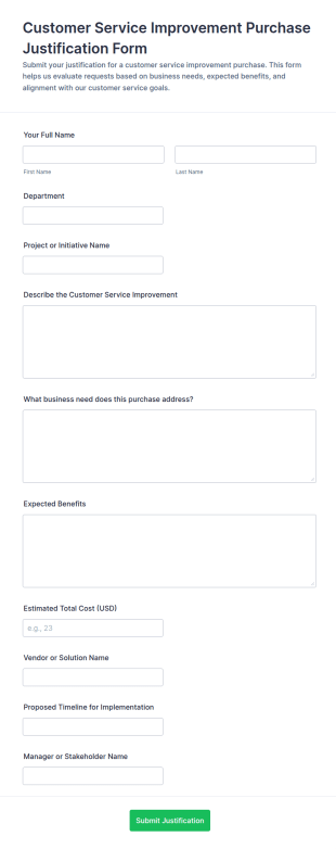 Customer Service Improvement Purchase Justification Form Template