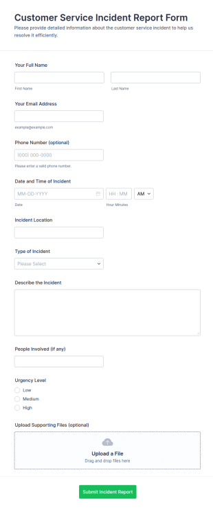 Customer Service Incident Report Form Template