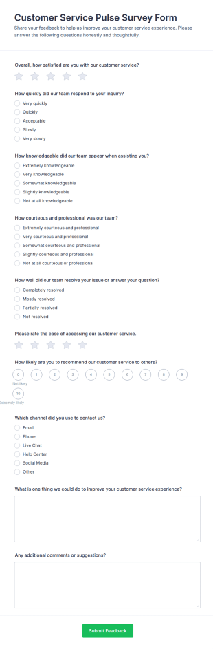 Customer Service Pulse Survey Form Template