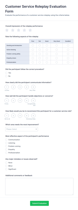 Customer Service Roleplay Evaluation Form Template