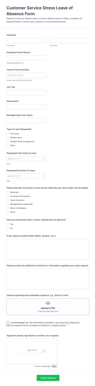Customer Service Stress Leave Of Absence Form Template