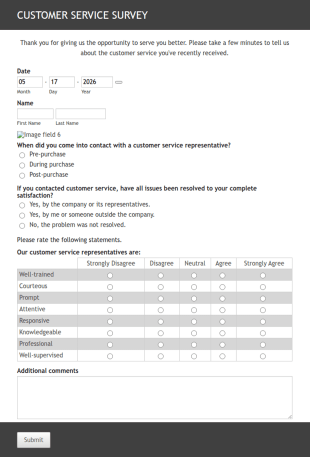 Customer Service Survey Form Template