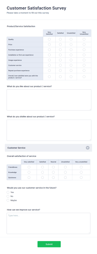 Customer Satisfaction Survey Form Template