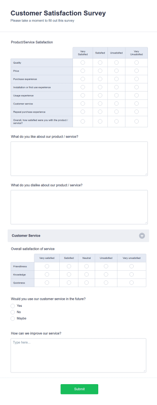Customer Satisfaction Survey Form Template