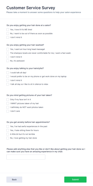 Customer Service Survey Form Template