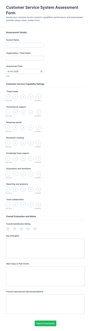 Customer Service System Assessment Form Template