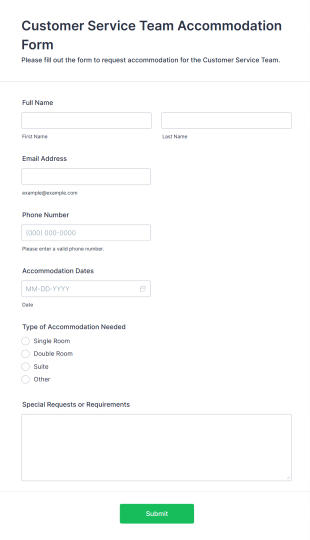 Customer Service Team Accommodation Form Template