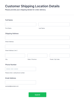 Customer Shipping Location Details Form Template