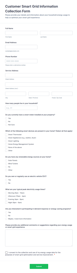 Customer Smart Grid Information Collection Form Template