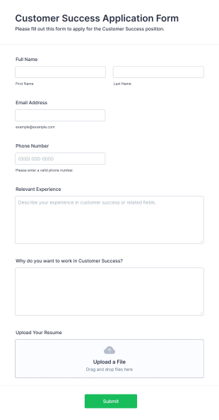 Customer Success Application Form Form Template