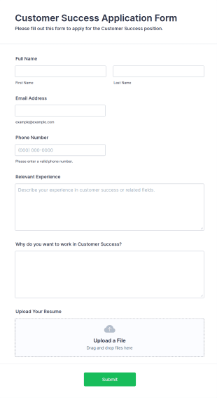 Customer Success Application Form Template