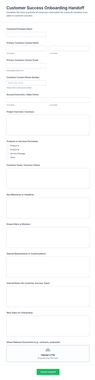 Customer Success Onboarding Handoff Form Template